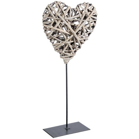 Atmosphera - Objet déco Coeur en Osier pied en métal H 37 cm