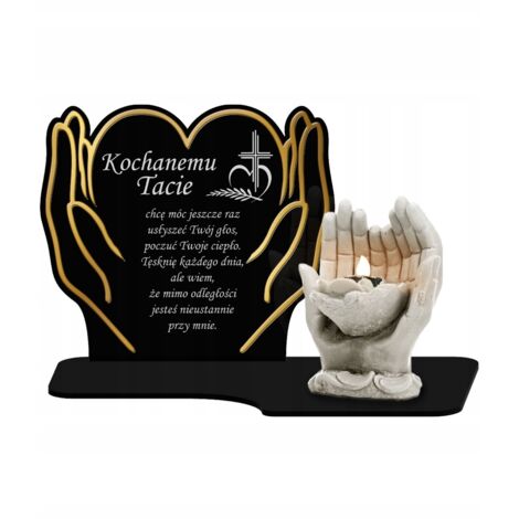 Cœur de bougie dans les mains, figurine LED XL dorée, mains en plâtre, souvenir pour la tombe