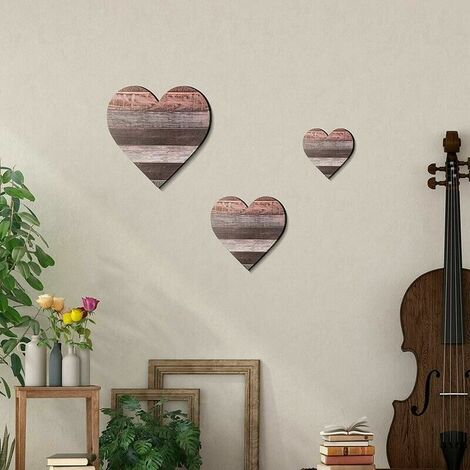 coeur en bois decoration murale, (3 Pack) decoration maison decoration anniversaire décoration chambre mariage accessoires intérieure salon maison cadre decoration murale salon (Brun)