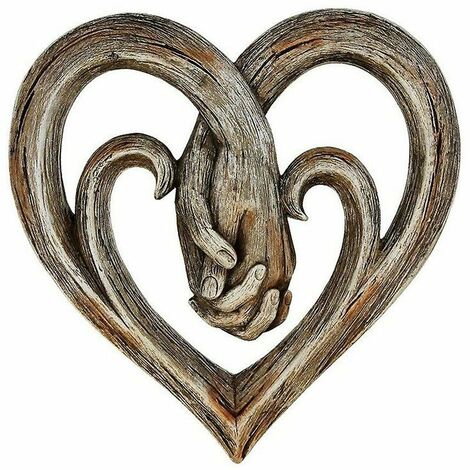 Coeur en bois sculpture décoration murale main dans la main，Fonepro