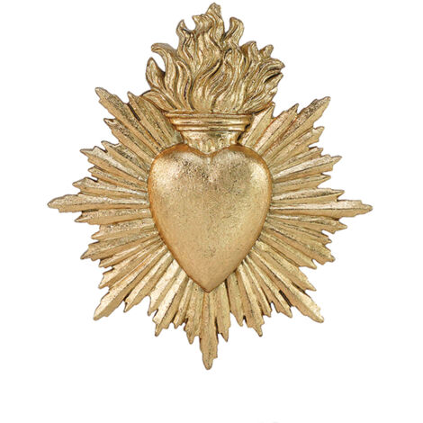 Coeur Ex-voto grand modèle doré – Décoration murale en polyrésine – Dimensions 15.4x17.3x2 cm – Accroche métal pour installation facile – Opjet