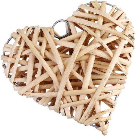 Cœur suspendu tressé en rotin beige, ornement élégant pour fête ou décoration maison