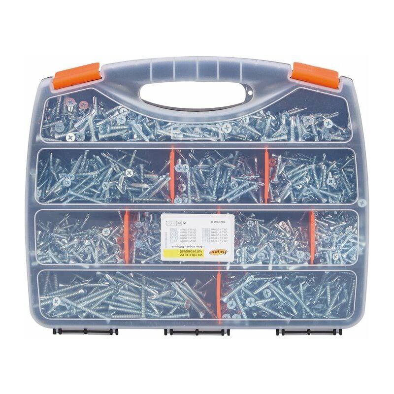 Vis tôle autoforeuse - Fixpro - Tête fraisée pozidriv - Acier zingué - Coffret de 1605 pièces