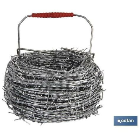 COFAN alambre de espino galvanizado 1,7mm x 50m , Alambre de Espino Galvanizado. 1,7 mm diámetro. 50 m longitud. 12 cm entre nudo.