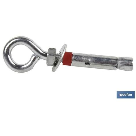 COFAN anclaje metalico c/argolla 6/8x45   caja 50 unid. , Anclaje metálico con argolla para la fijación de cargas pesadas en materiales macizos. Acero cincado y arandelas de ala an