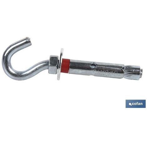 COFAN anclaje metalico c/gancho 6/8x45   caja 50 unid. , Anclaje metálico con gancho para la fijación de cargas pesadas en materiales macizos. Acero cincado y arandelas de ala anch