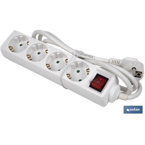 COFAN base múltiple 4t. 1,4m cable c/int. (16a-250v) , Regleta eléctrica con múltiples tomas para enchufes y cable de sección de 3 x 1,5 mm. Ladrón múltiple con varias salidas y 1,