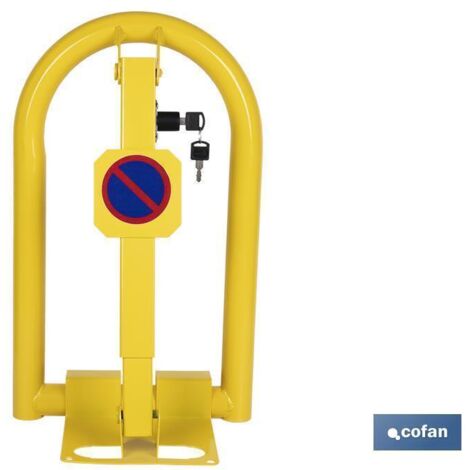 COFAN bloqueo parking amarillo 300x500 mm , Bloqueo de parking de color amarillo con cerradura integrada y adhesivo con el logo de prohibición de aparcamiento. Esta barrera para ap