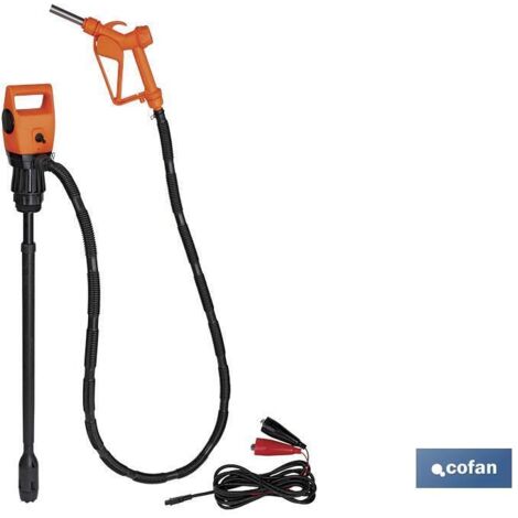 COFAN bomba eléctrica + pistola bidón 50/200l 12v dc , Bomba Eléctrica + Pistola Bidón. Cable 12V DC. Cuerpo de plástico compacto y ligero. Tubo telescópico para bidones tanto de 2