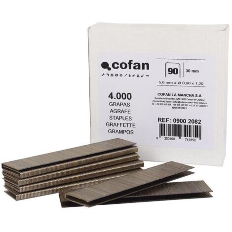 COFAN caja de grapas 90/30mm (5.000 pcs) , Grapas Modelo 90 para grapadoras con longitudes desde 20 hasta 38 mm. Grapas para grapadora de aire a presión con medidas de 0,9 x 1,20 m