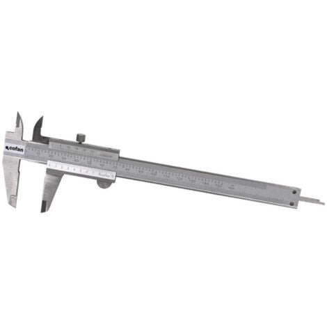 COFAN calibre pie de rey acero inoxidable 0-150 , Pie de rey o calibre en acero inoxidable. PARA MEDICIONES DE OBJETOS RELATIVAMENTE PEQUEÑOS, PERMITE MEDIR DIMENSIONES INTERNAS Y