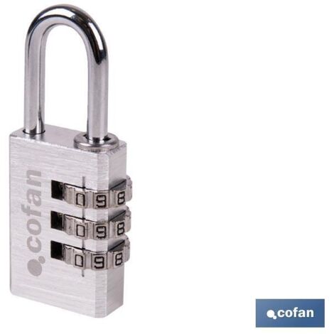 COFAN candado combinación 3 dígitos 30 mm , Candado de seguridad de 3 dígitos con combinación modificable para cambiar los dígitos de forma personal. Gracias a su cuerpo de alumini