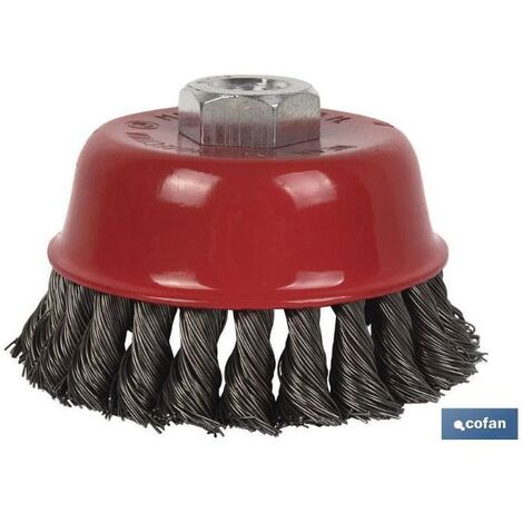 COFAN cepillo copa trenzado m14 ø75 acero 0.5mm , Cepillo Alambre Copa Trenzado M14 Acero. 0.5 mm Ø