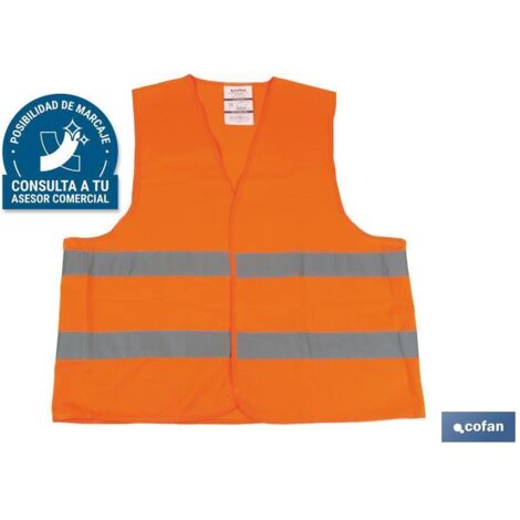 COFAN chaleco reflectante naranja , Chaleco, fabricado en poliéster 100 % de alta calidad, garantiza la seguridad en caso de accidentes en las carreteras, autovías o autopistas. Es