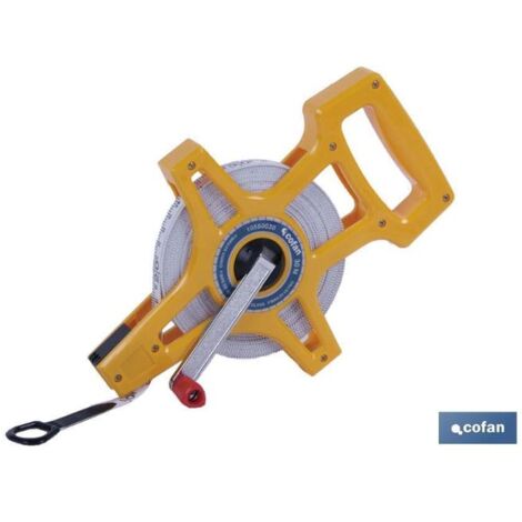 COFAN cinta metrica fibra vidrio con mango 30 m , Cinta métrica en fibra de vidrio con mango y recogedor de cinta. Medidas en 30 y 50 m.