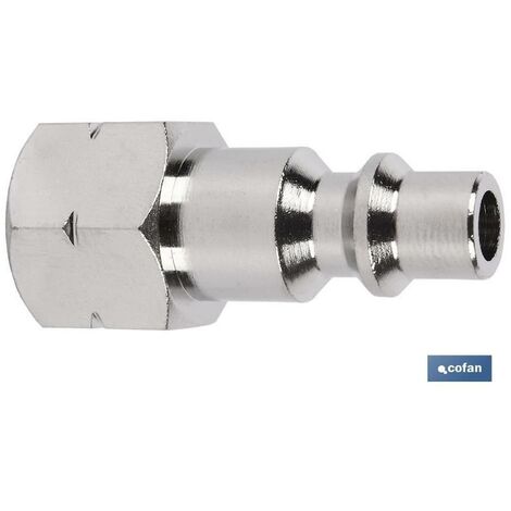 COFAN conector aire rosca hembra 1/4 , Conector con rosca hembra de 1/4, 3/8 y 1/2. Compacto y ligero para todas las instalaciones que funcionan con aire comprimido. Roscas inverti