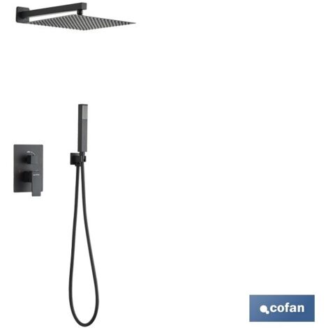 COFAN conjunto de ducha empotrada monomando cuadrada negro mate