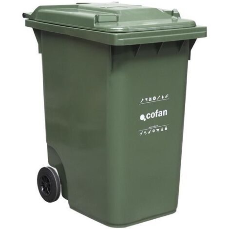 COFAN contenedor 2 ruedas 360lt color verde , Contenedores de 2 ruedas con diferentes capacidades (240 o 360 litros). Ambos contenedores están en color verde y certificados con GS,