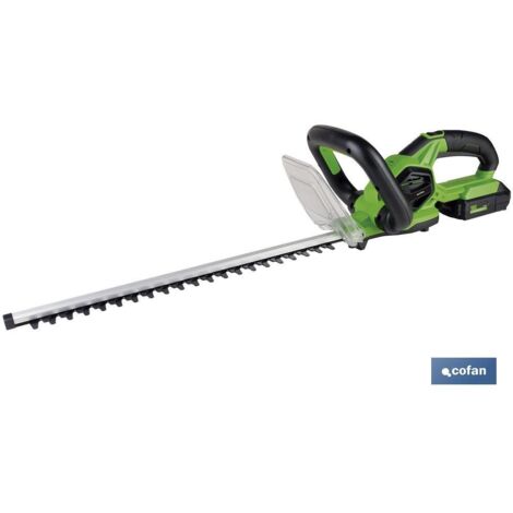 COFAN cortasetos eléctrico a batería li-ion 18v 1.100 rpm , Cortasetos eléctrico a batería. La batería es de Litio Li-ion de 18 V.  Longitud de la cuchilla de 51 cm y con accionami