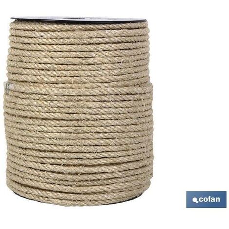 COFAN cuerda sisal 4 cabos 8 mm 50 mts natural , Cuerda de sisal torcida a 4 cabos sin alma en fibra natural, muy flexible obtenida de la pita. Indicada para decoración, deportes,