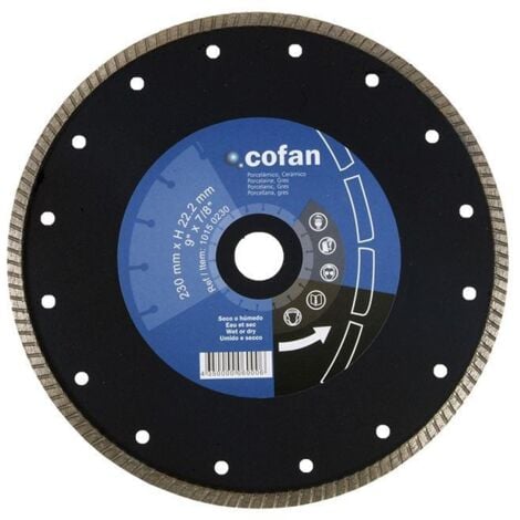 COFAN disco diamante turbo extrafino 115mm. , Discos de diamante turbo extrafino Porcelánico profesional. Uso en materiales cerámicos muy duros. Excelente corte en seco o húmedo.