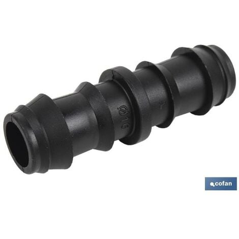 COFAN enlace recto ø16mm   caja 100 unid. , Conector recto para riego por goteo ideal para agricultura y jardinería. Su diseño estriado permite su fácil montaje, sin necesidad de h