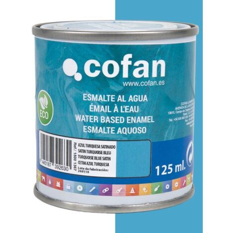 COFAN esmalte al agua (125 ml) azul turquesa satinado , Esmalte al agua en una gran gama de colores disponibles. Está fabricado a base de dispersiones acrílicas de altas prestacion