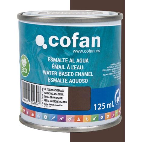 COFAN esmalte al agua (125 ml) marrón toscana satinado , Esmalte al agua en una gran gama de colores disponibles. Está fabricado a base de dispersiones acrílicas de altas prestacio