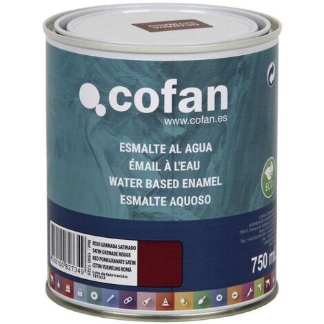 COFAN esmalte al agua (750 ml) rojo granada satinado , Esmalte al agua en una gran gama de colores disponibles. Está fabricado a base de dispersiones acrílicas de altas prestacione