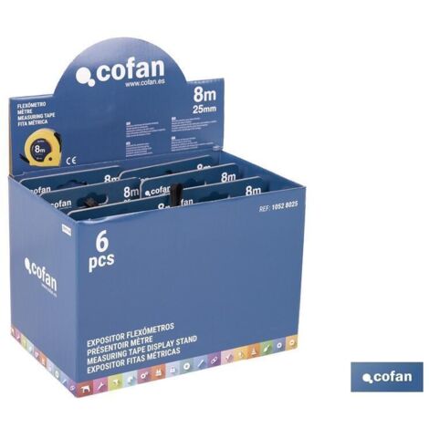 COFAN expositor de flexómetros 25 mm x 8 m 6 uds. , Expositores para flexómetros de Cofan, una herramienta esencial para cualquier ferretería o tienda de suministros industriales q