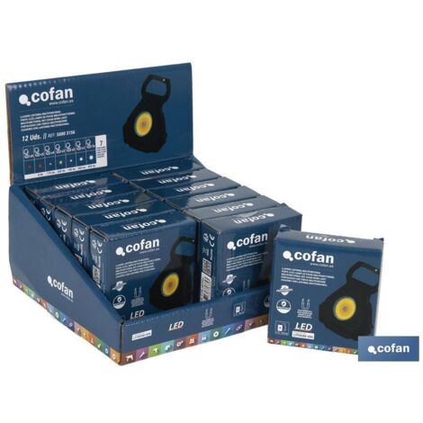 COFAN expositor llavero linterna 12 uds , Potencia la visibilidad y disponibilidad de las linternas pequeñas Cob Led recargables con este expositor de cartón que incluye 12 unidade