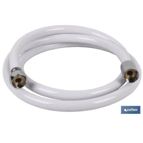 COFAN flexo ducha pvc/latón color blanco 1,5m , Flexo de ducha para baño. Su tubo interior está fabricado en PVC, de color blanco y con racores de latón. Su longitud es de 1,5 metr