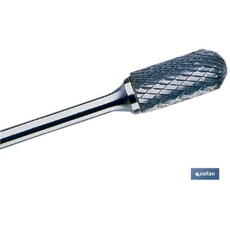 COFAN fresa rotativa cilindrica con radio 6mm. , Fresa rotativa cilíndrica con radio de metal duro y dentado cruzado, con punta cilíndrica con radio y cabeza de 3 a 16 mm de diámet