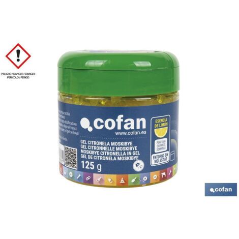 COFAN gel citronela moskibye 125 g , El gel de citronela Moskibye ahuyenta a los insectos del ambiente, además de perfumar de manera continua durante hasta 4 semanas, creando una a