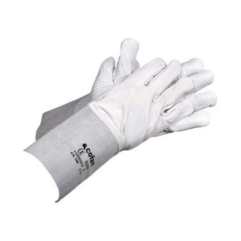 COFAN guante vacuno c/manguito 13cms t-9   caja 6 unid. , Guantes largos de piel de vacuno UNE-EN 20388 con manguito de 13 cm. Este producto está diseñado en piel de serraje. Los g