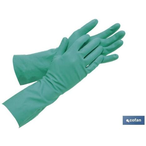 COFAN guante verde nitrilo t10,5   caja 12 unid. , Guantes de nitrilo verde UNE-EN 20388 con flocado de algodón interior. Excelente resistencia a aceites, lejías, grasas y disolven