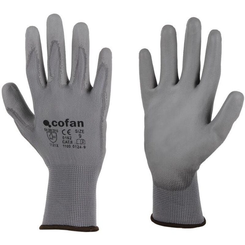 

PLIMPO guante 100% poliest. impreg. pu gris t-9 caja 12 unid.
