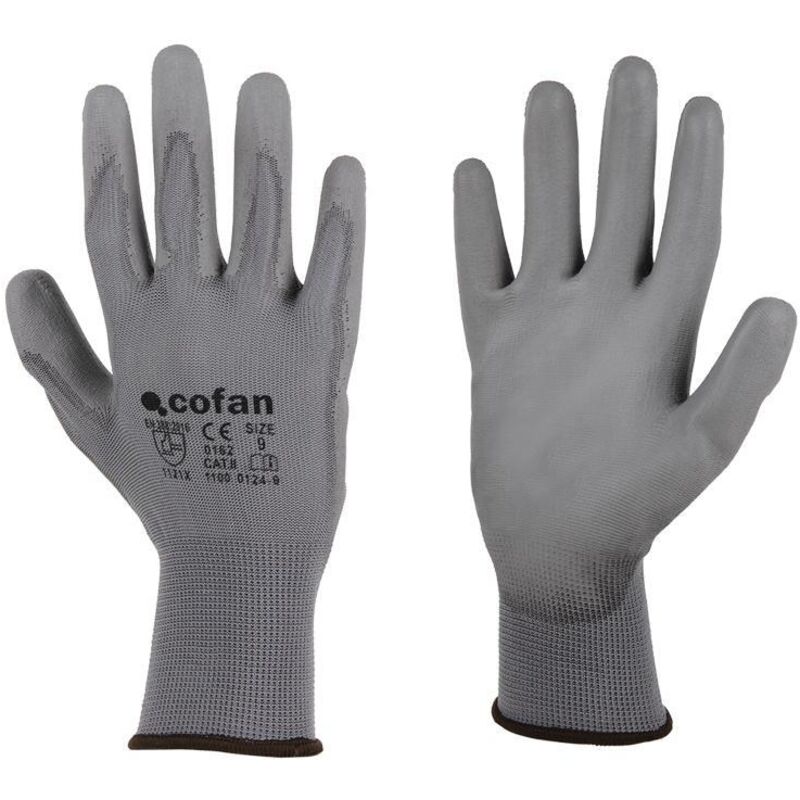 

PLIMPO guante 100% poliest. impreg. pu gris t-11 caja 12 unid.