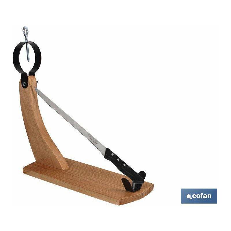 

Cofan Jamonero Reserva Gondola Madera+Hierro Aro Cerrado+Cuchillo Saffron Jamonero