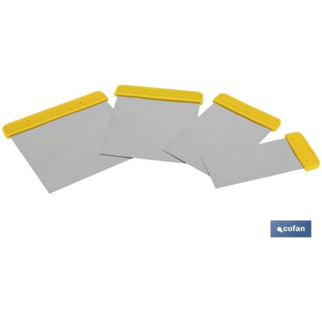 COFAN juego de espátulas inox (6, 8, 10 y 12) , Juego de 4 espátulas para pintor o chapista fabricadas íntegramente en acero inoxidable de alta calidad. Proporcionan una resistenci