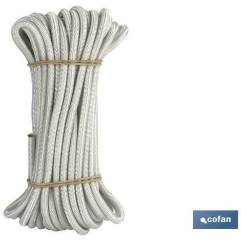 COFAN madeja cuerda elástica 8mm 10m blanco , Cuerda elástica trenzada en poliéster alta tenacidad.Resistente a rayos solares,alma en látex de primera calidad. Indicado para toldos