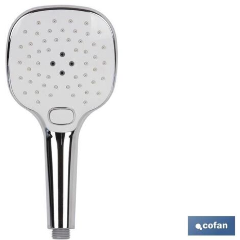 COFAN mango ducha cromado/blanco con 3 funciones , Mango de Ducha modelo ABS Cromado para baño en color blanco. Incluye un mango con 3 funciones de hidroterapia (ducha, masaje, duc