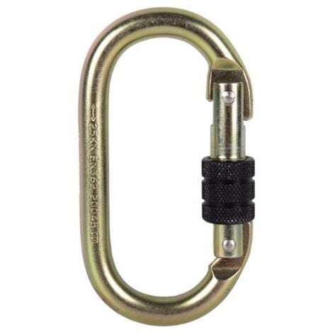 COFAN mosquetón con rosca seguridad , Mosquetón de seguridad fabricado en acero forjado de muy buena calidad en color dorado. Cuenta con un cierre de rosca en color negro fabricado