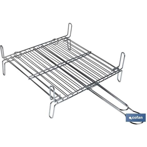 COFAN parrilla doble zincado 25x25cm , Parrilla doble reversible con varillas zincadas y mango con cierre de seguridad muy útil para asar en fuego de leña o carbón. Dispone de una
