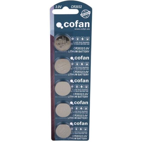 COFAN pila botón cr2032/3,0v venta unitaria   caja 5 unid. , Pilas Botón modelo CR2032/3.0V. Pilas de Litio en blíster de 5 unidades modelo CR2032 con potencia de 3.0v.