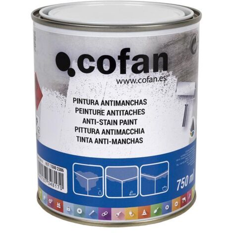 COFAN pintura antimanchas al disolvente 750 ml , Pintura para decoración de interiores al disolvente indicada para eliminar manchas de nicotina, grasa, humos, suciedad, etc., en pa