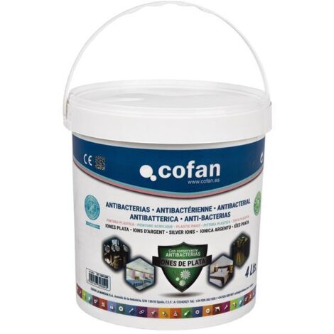 COFAN pintura plastica antibacterias iones plata 4 l , Bote de pintura plástica higienizante que contiene un conservante antimicrobiano basado en iones de plata, el cual ejerce sob