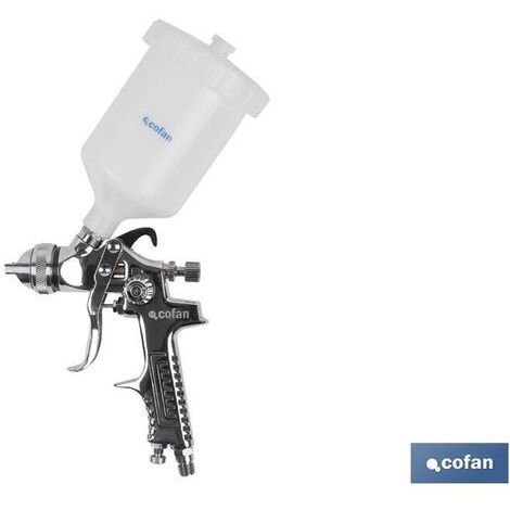 COFAN pistola de pintar 600 cc , Pistola gravitatoria de pintar con regulador aire-pintura en el gatillo. Alta transferencia de producto incluso con poca salida de aire. Fabricado