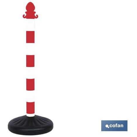 COFAN poste y base para cadena (rojo/blanco) 1m , Poste para cadena de plástico con base incluida en color rojo y blanco con un metro de altura total.