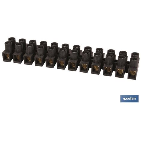 COFAN regleta conexión negra (10mm) , Regleta de conexión. 12 bornes para cable de 4 a 16 mm. Color negro. Par de apriete de 0,4 - 1,2 Nm. 450 V. Se utiliza para la distribución de